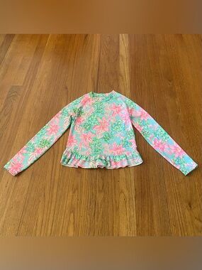 Lilly Pulitzer Girls Long Sleeve Floral-Turtle Rash Guard Top